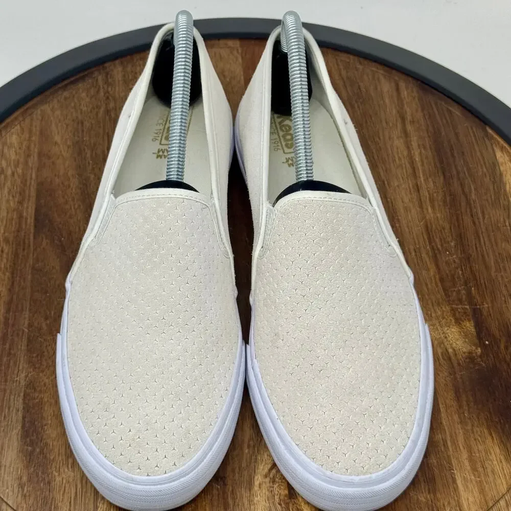 KEDS Double Decker Perforated Slip On Sneakers Off White Casual Shoes Women's 10